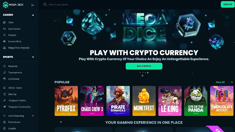 MegaDice Casino App View